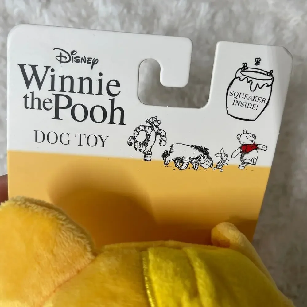 Disney Winnie the Pooh Dog Squeaky Toy Honey Pot Plush Squeaker Yellow Blue NEW